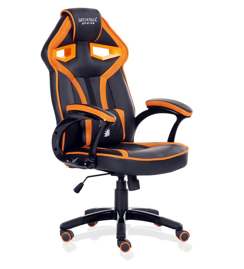 Alien High Back Gaming Chair In Black Orange Leatherette By Green Soul