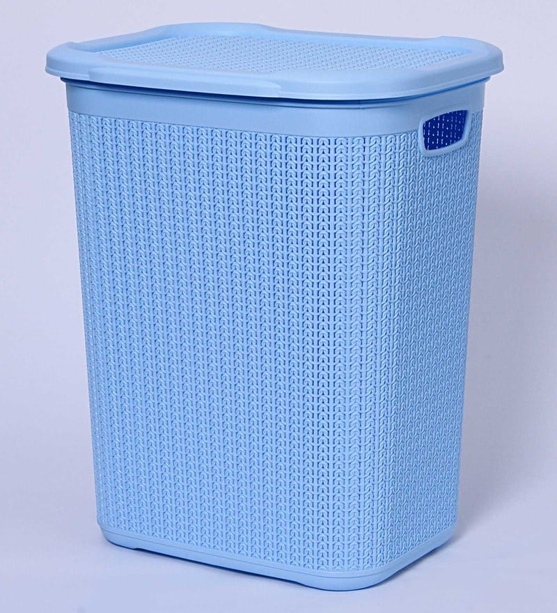 Buy All Time Cresta Knit Plastic 50 L Pastel Blue Laundry Basket with