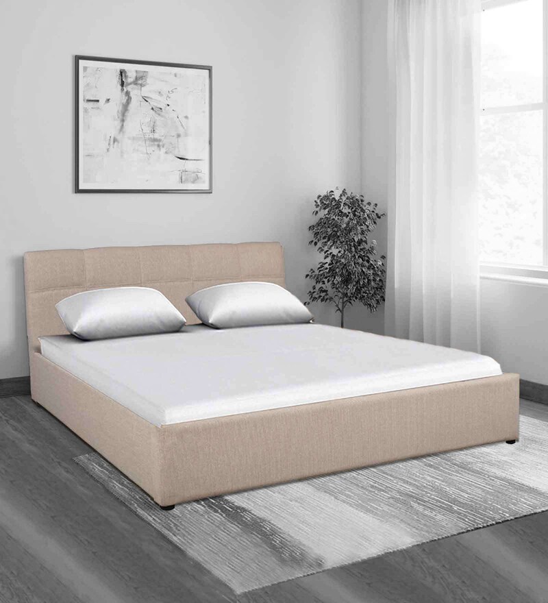 Buy Allen Queen Size Upholstered Bed with Storage in Taupe Colour by HomeTown Online
