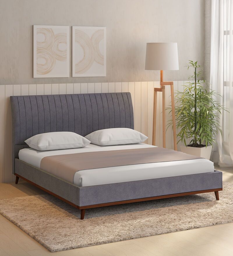 Buy Alonso Upholstered Queen Size Bed In Dark Grey Colour Online