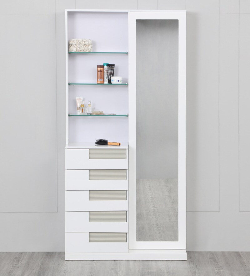 white storage dressing table