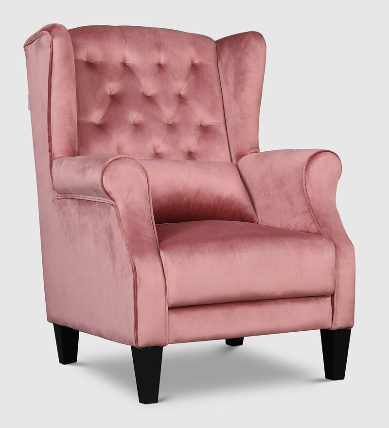 Buy Alta Wing Chair in Blush Pink Colour by Hometown Online Solid