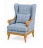 Alaric Teak Wood Wing Chair With Suede Fabric In Light Blue Colour