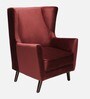 Alcalde Velvet Wing Chair In Velvet Wine Red Colour
