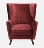 Alcalde Velvet Wing Chair In Velvet Wine Red Colour