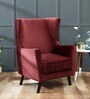 Alcalde Velvet Wing Chair In Velvet Wine Red Colour