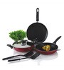 Aluminium Non-Stick Cookware with Lid -Set of 5 with 1 Stainless Steel lid