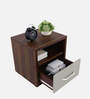 Alejo Bedside Table In Lyon Walnut & High Gloss Cashmere Colour In Melamine Finish
