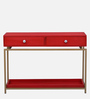 Alex Solid Wood Console Table in Red & Golden Finish