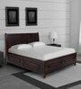 Alexander Sheesham Wood Queen Size Bed in Dark Walnut Finish with Hydraulic Storage