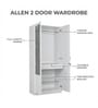 Allen Plus 2 Door Wardrobe With Mirror In White Finish