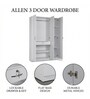 Allen Plus 3 Door Wardrobe In White Finish