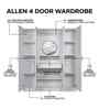 Allen Plus 4 Door Wardrobe With Mirror In White Finish