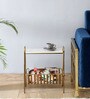 Allonso Metal End Table & Magazine Holder with Porcelain Top