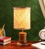 Aloha Wood Base Table Lamp with Bamboo Shade (Brown & Beige)