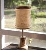 Aloha Wood Base Table Lamp with Bamboo Shade (Brown & Beige)