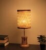 Aloha Wood Base Table Lamp with Bamboo Shade (Brown & Beige)