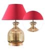 Kilda Maroon Cotton Shade Night Lamp With Glass & Wood Base