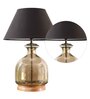 Petunia Black Cotton Shade Night Lamp With Glass & Wood Base