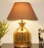 Daisy Beige Cotton Shade Night Lamp With Glass & Wood Base