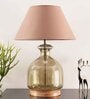 Daisy Beige Cotton Shade Night Lamp With Glass & Wood Base