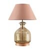 Daisy Beige Cotton Shade Night Lamp With Glass & Wood Base
