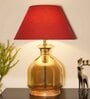 Kilda Maroon Cotton Shade Night Lamp With Glass & Wood Base