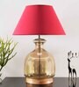 Kilda Maroon Cotton Shade Night Lamp With Glass & Wood Base