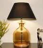 Petunia Black Cotton Shade Night Lamp With Glass & Wood Base