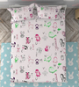 Alphabet & Animal Print Double Bedsheet with 2 Pillow Covers in White Colour