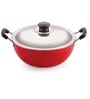 Aluminium 2.2 liter Nonstick Deep Fry Kadhai with Stainless Steel Lid