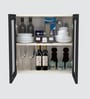 Aluminium Black Profile 2 Fluted Glass handless shutter with Space Organizer in Highland Pine Finish