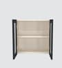 Aluminium Black Profile 2 Fluted Glass handless shutter with Space Organizer in Highland Pine Finish
