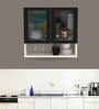 Aluminium Black Profile 2 Fluted Glass handless shutter with Space Organizer in Highland Pine Finish