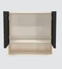 Aluminium Black Profile 2 Grey Tinted Glass handless shutter with Space Organizer in Highland Pine Finish