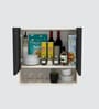 Aluminium Black Profile 2 Grey Tinted Glass handless shutter with Space Organizer in Highland Pine Finish