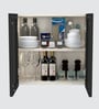 Aluminium Black Profile 2 Grey Tinted Glass handless shutters Wall Cabinet in Highland Pine Finish