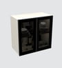 Aluminium Black Profile 2 Grey Tinted Glass handless shutters Wall Cabinet in Highland Pine Finish