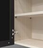 Aluminium Black Profile 2 Grey Tinted Glass handless shutters Wall Cabinet in Highland Pine Finish