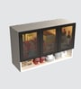 Aluminium Black Profile 3 Brown Tinted Glass handless shutter with Space Organizer in Highland Pine Finish