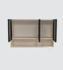 Aluminium Black Profile 3 Brown Tinted Glass handless shutter with Space Organizer in Highland Pine Finish