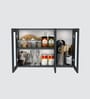 Aluminium Black Profile 3 Fluted Glass handless shutters Wall Cabinet in Slate Grey Finish