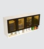 Aluminium Black Profile 4 Brown Tinted Glass handless shutter with Space Organizer in Highland Pine Finish