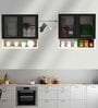 Aluminium Black Profile 4 Fluted Glass handless shutter with Space Organizer in Highland Pine Finish
