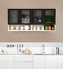 Aluminium Black Profile 4 Fluted Glass handless shutter with Space Organizer in Highland Pine Finish