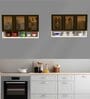 Aluminium Black Profile 6 Brown Tinted Glass handless shutter with Space Organizer in Highland Pine Finish