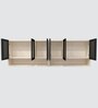 Aluminium Black Profile 6 Brown Tinted Glass handless shutter with Space Organizer in Highland Pine Finish