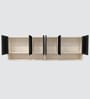 Aluminium Black Profile 6 Grey Tinted Glass handless shutter with Space Organizer in Highland Pine Finish