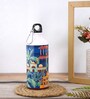 Aluminium Sipper Water Bottle With Navy Blue & House Print 600Ml