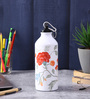 Aluminium Sipper Water Bottle With White & Red Floral Print 600Ml